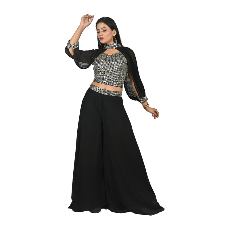 Black Beauty Georgette Sequin Embroidery Choli and Lehenga Set