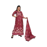 Red Printed Anarkali Style Full-Length Gown