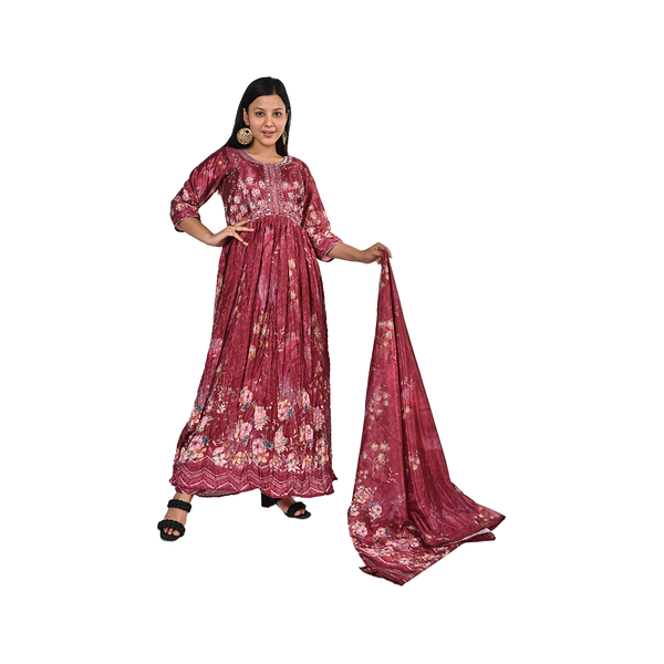 Red Printed Anarkali Style Full-Length Gown