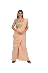 Peach Blossom Chiffon Drape Style Ensemble