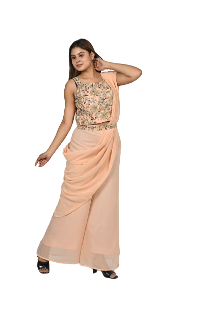 Peach Blossom Chiffon Drape Style Ensemble