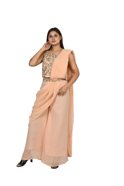 Peach Blossom Chiffon Drape Style Ensemble