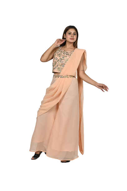 Peach Blossom Chiffon Drape Style Ensemble