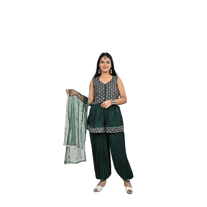 Elegant Bottle Green Georgette Sequin Embroidery Salwar Kameez