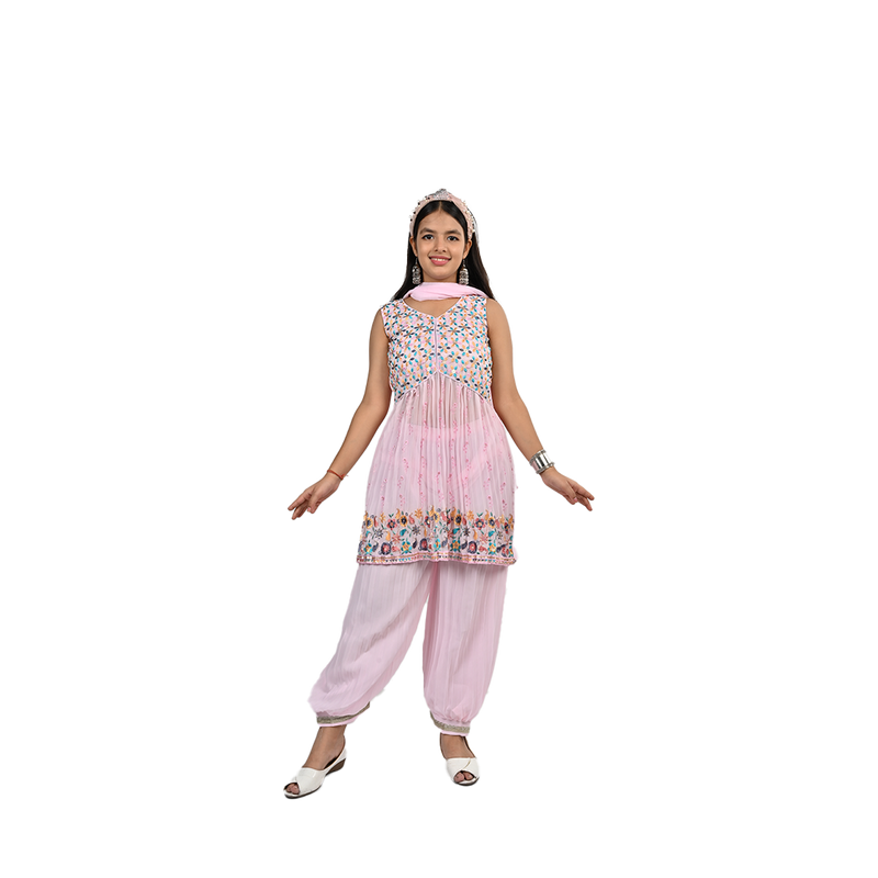 Elegant Baby Pink Georgette Sequin Embroidery Salwar Kameez