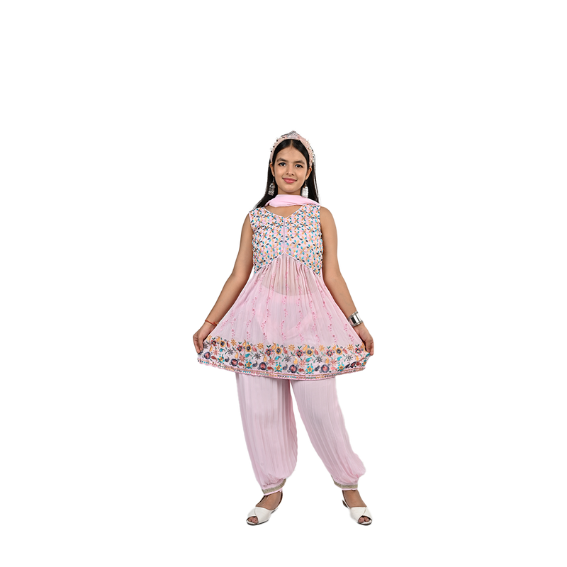 Elegant Baby Pink Georgette Sequin Embroidery Salwar Kameez