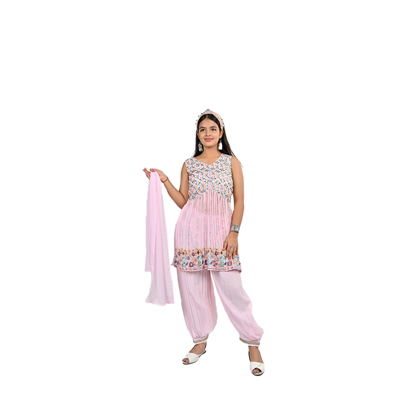 Elegant Baby Pink Georgette Sequin Embroidery Salwar Kameez