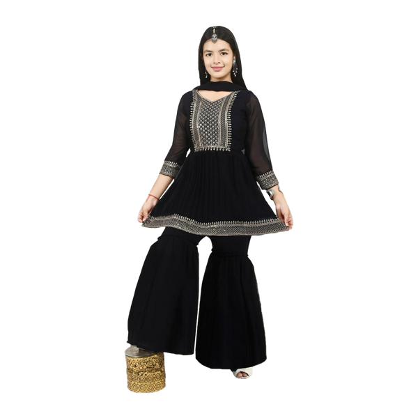 Silver Whispers Embroidered Sharara Set